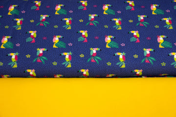 Stoffpaket Jersey mit Tukanen, blau, gelb